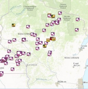 The National Weather Service local storm reports map shows hail was most commonly reported, with some tree damage, and one tornado (west of Wausau). 