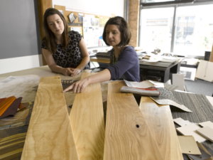 Women with urban wood samples