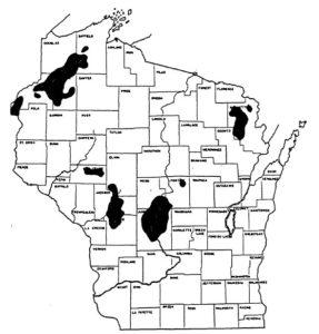 Area of defoliation by jack pine budworm in 1993 shaded in black.