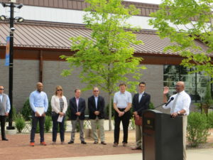 DNR Secretary Cole speaking at the First Downs for Trees event.