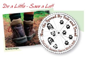 Slow the spread by sole and tread - logo and image of boots that could carry invasive seed