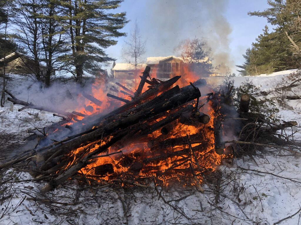 Need this brush pile gone ASAP, tried burning it but it's a little green  and we had rain last week + now snow. Any tips? : r/homestead