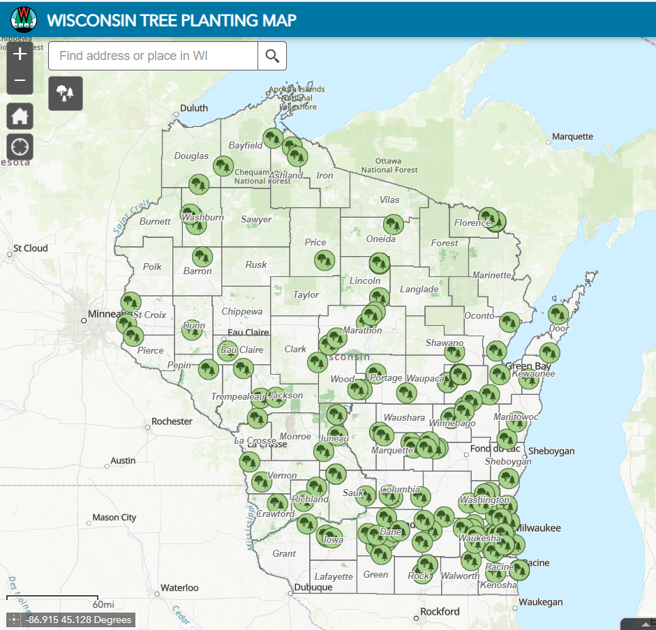Wisconsin Tree Planting Map