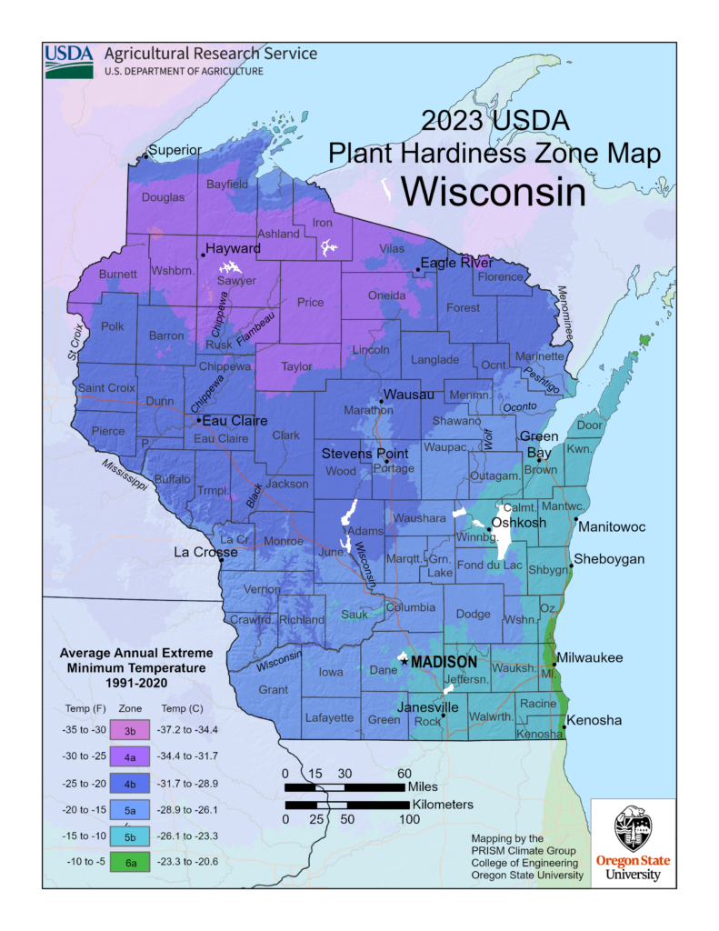 WI USDA Plant Zone Map