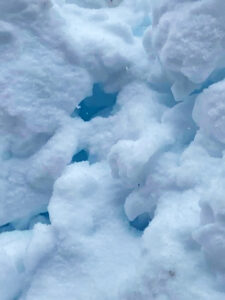 Photo of blue-colored snow (due to high water content) from the December 2022 blizzard in northwestern Wisconsin