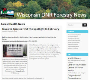 Screenshot of a typical main page of the Wisconsin Department of Natural Resources' monthly Forest Health News.