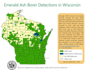 Map showing emerald ash borer infestations in Wisconsin