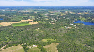 A photo taken from an airplane shows oak mortality near Whitewater Lake and Palmyra in July 2024.