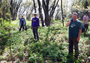 Volunteers at a garlic mustard-pulling event on the Montreal River in Iron County, part of a control project planned by a previous WMA-PFGP recipient.