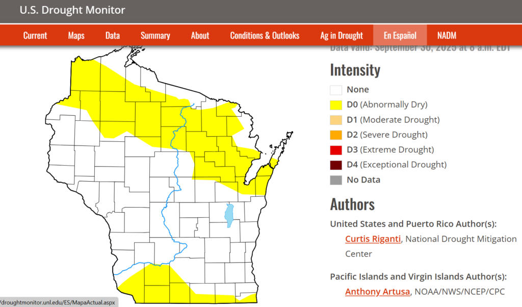 screenshot of WI drought map