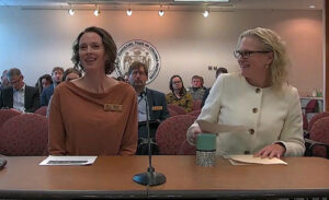 Wisconsin Department of Natural Resources Forest Health team leader Becky Gray and Department of Agriculture, Trade and Consumer Protection Pest Survey and Control Section manager Renee Pinski appear before the Natural Resources Board to discuss tree and forest health issues on Nov. 13, 2025.