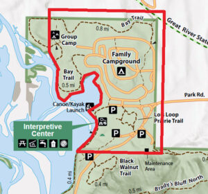 A map showing the area to be covered by a 2026 aerial spray for spongy moth caterpillar control at Perrot State Park.