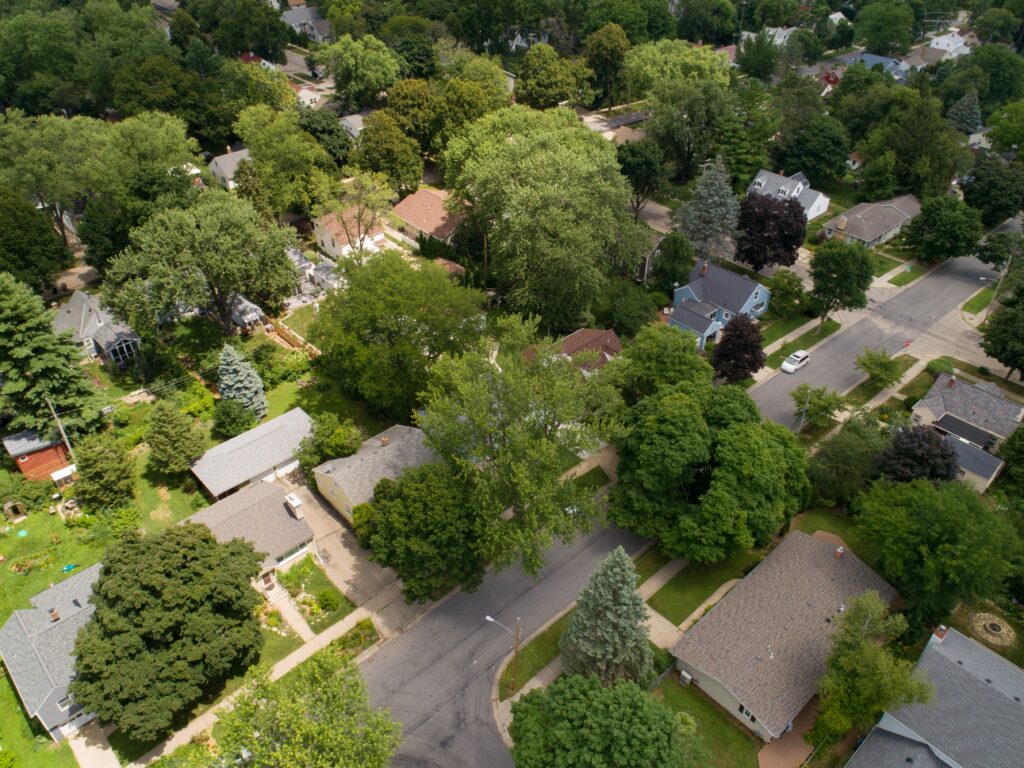 aerial view of neighborhood